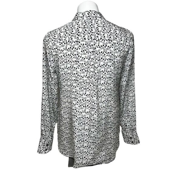 J. Crew classic silk button up blouse with Skelton key print black/white size 6 - Picture 9 of 15